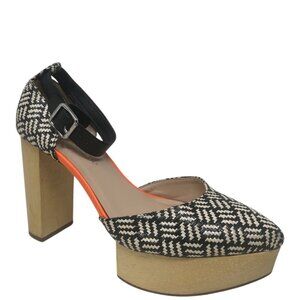 Rare Loeffler Randall Raffia Wooden Platform Pointed Toe Heels 8.5 Boho Retro